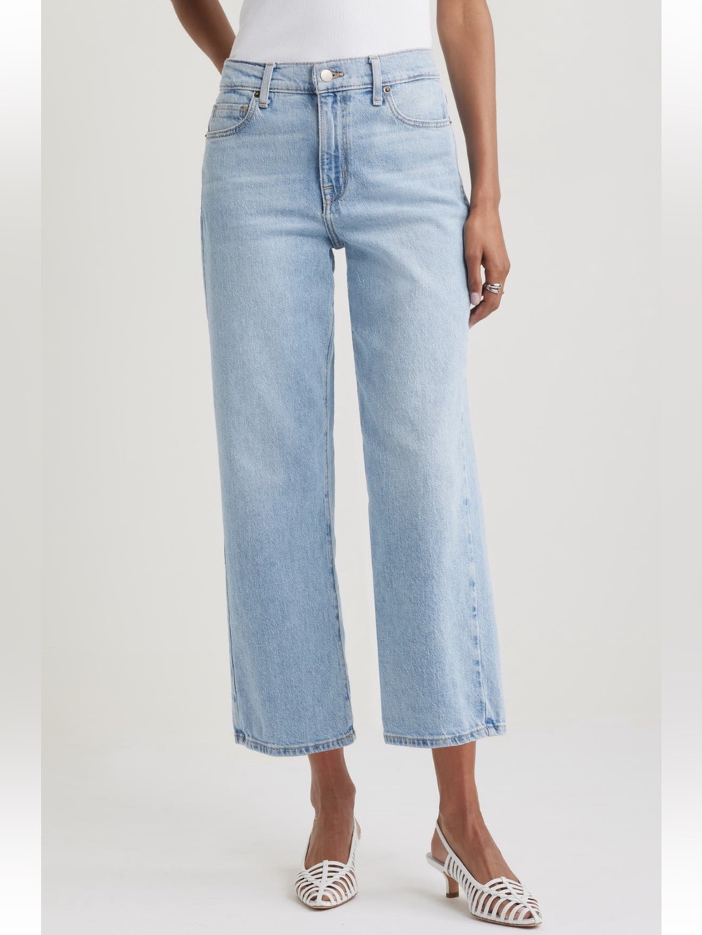 Nordstrom Light Blue High Waist Relaxed Straight Leg Jeans Cropped Jeans Size 25 - Picture 1 of 5